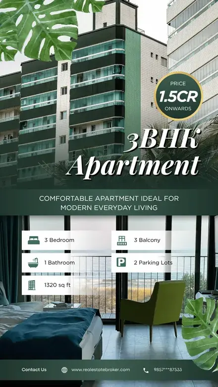 A real-estate web story for a 3BHK sea-facing apartment