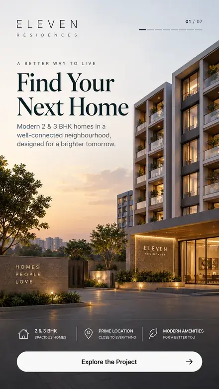 A real-estate web story for Eleven Residences, “Find Your Next Home”