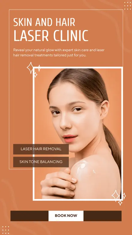 A skin-and-hair laser clinic web story, “Reveal your natural glow”